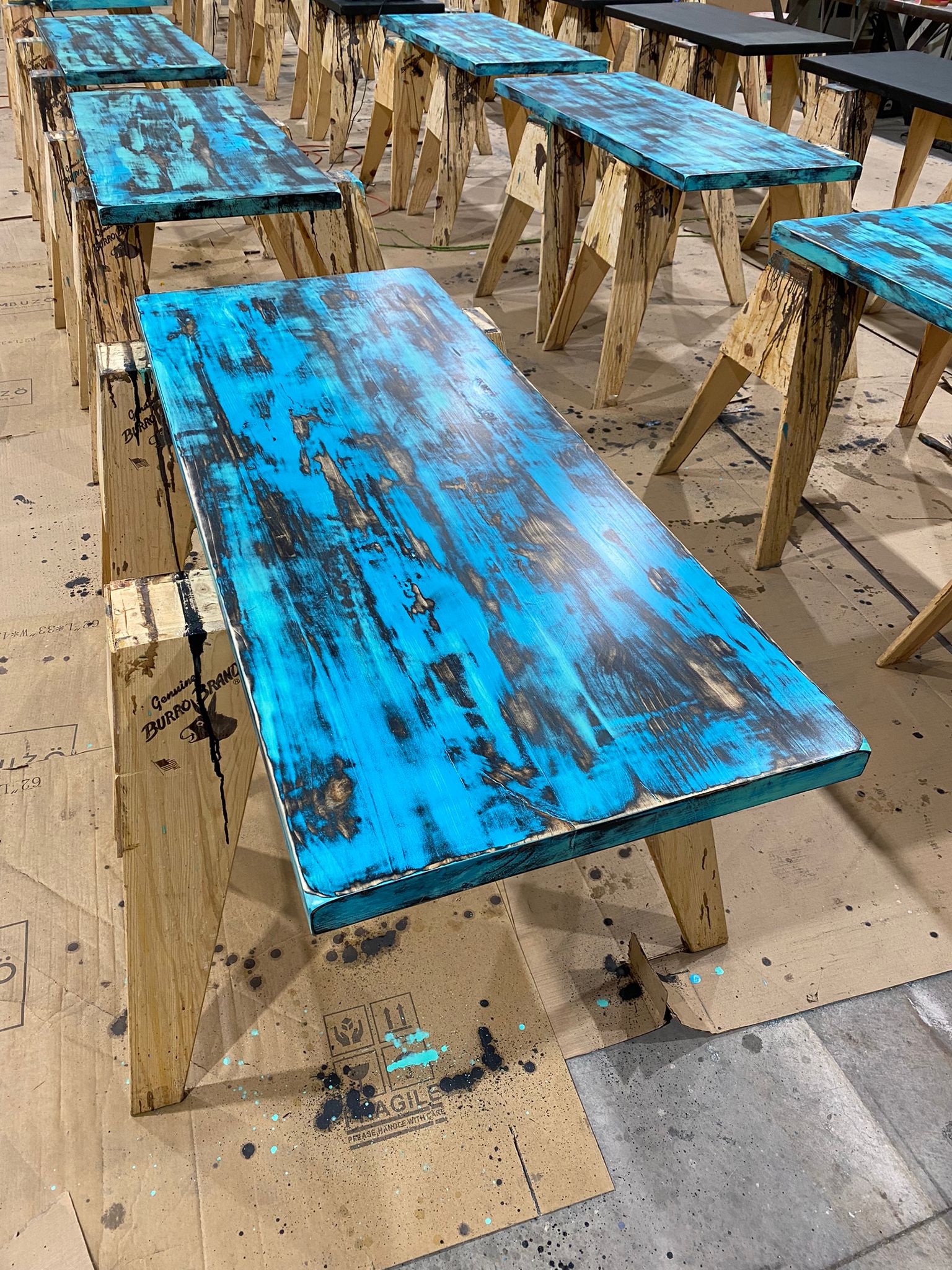 2" Thick Rustic Wood DIY Table Top, Teal Color, Bali Wood, Nautical Blue Slab