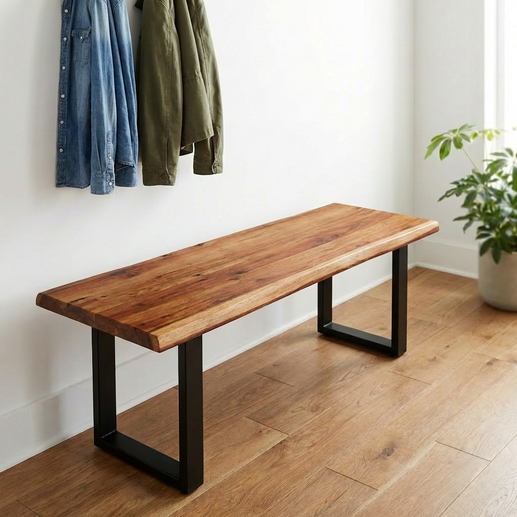 Live-Edge Walnut Acacia Bench
