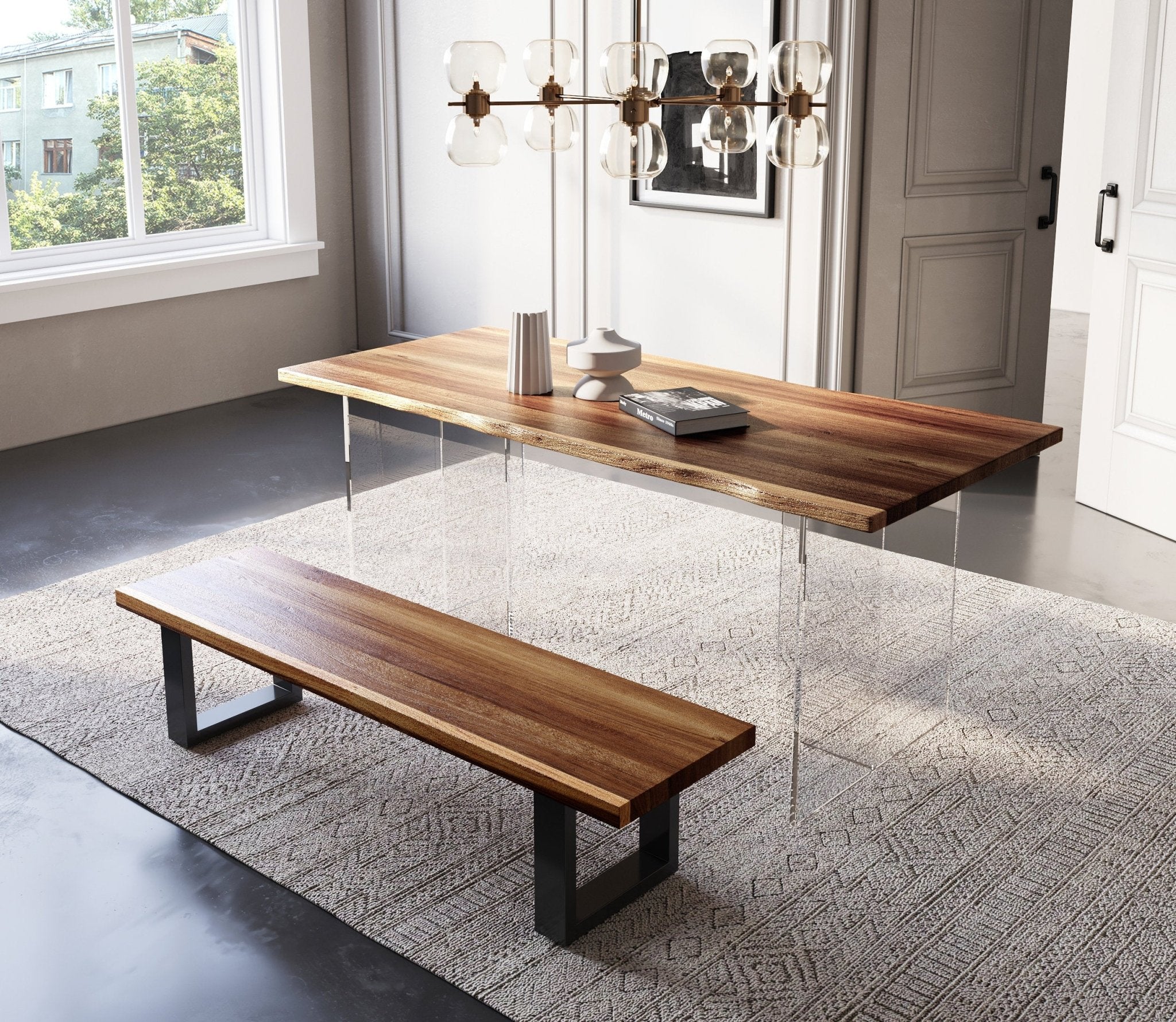 Exotic Hardwood Live Edge Dining Table & Bench Combo - UMBUZÖ